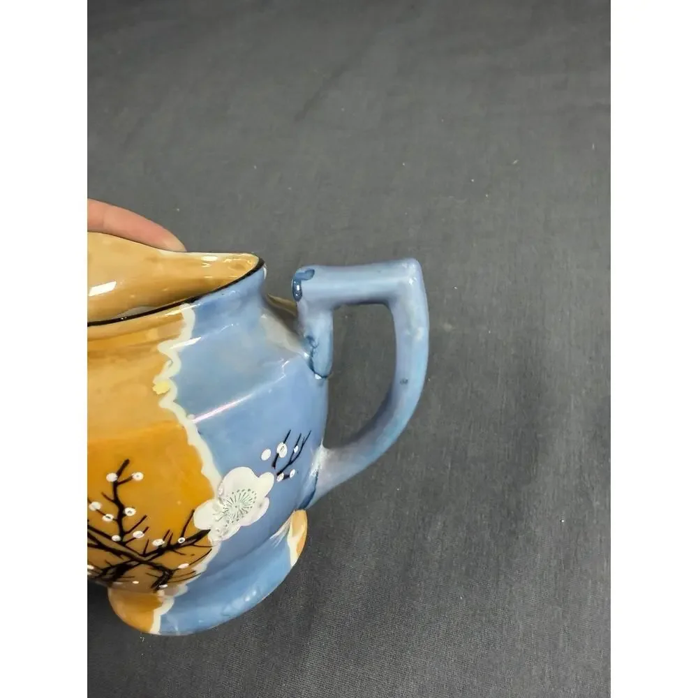 Vintage Japanese Lusterware Hand Painted Creamer Cardinal Cherry Blossoms